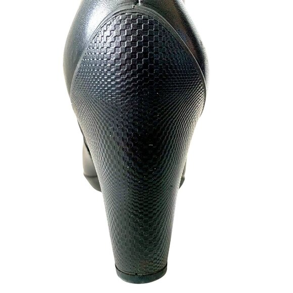 Ecco Sculptured 75 Low Cut Black Leather Ankle Booties 38 Side Zip Block Heel - Picture 6 of 10